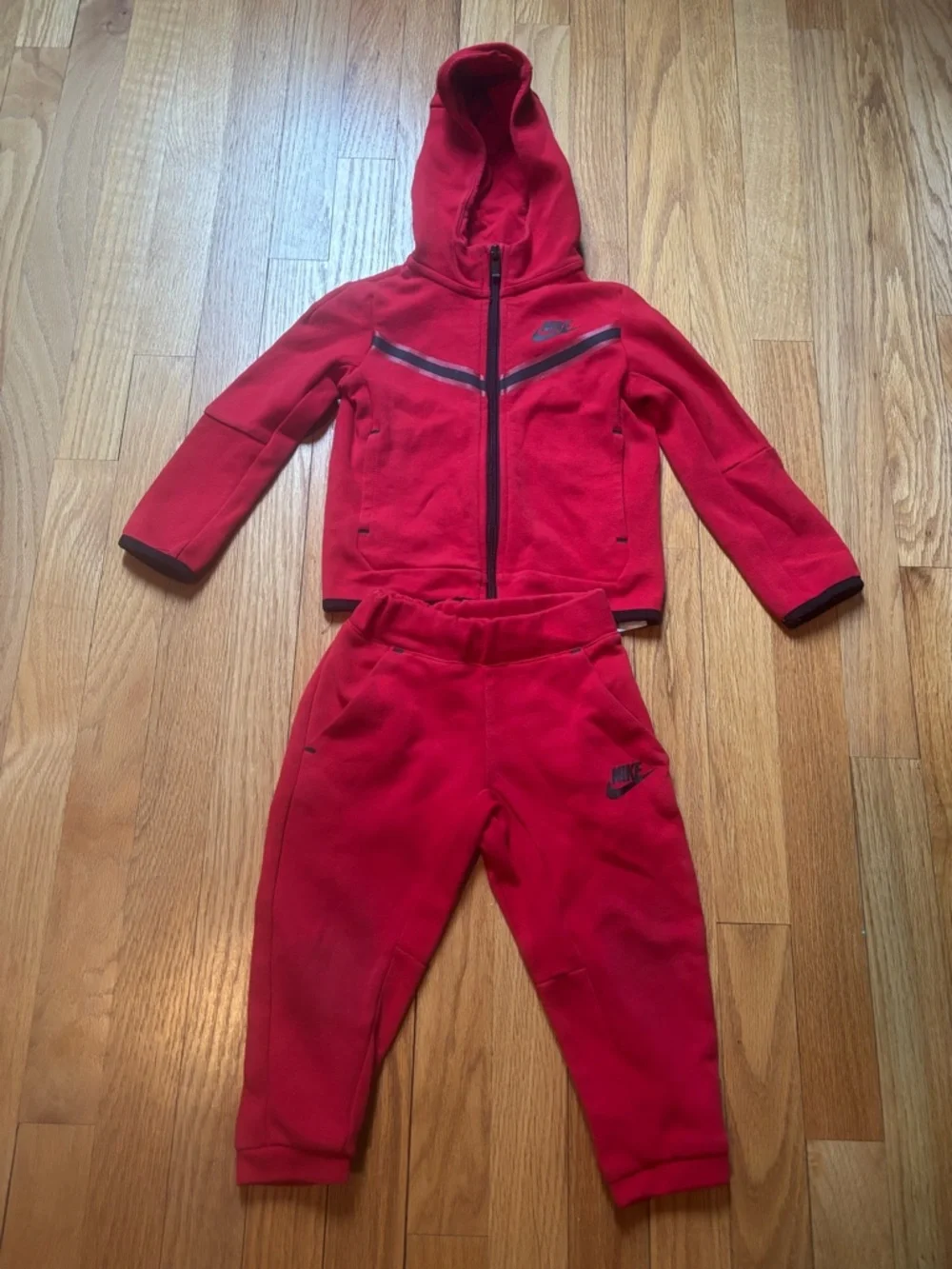 Nike Tech Kids' Red Hooded Tracksuit Set, 2T - Picture 2 of 7